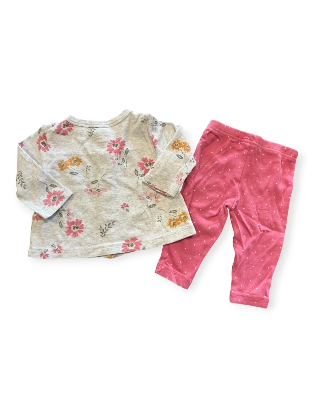 Carter's Girl 2-Piece Floral Top and Pink Polka Dot Leggings Set Size 3-6 Months
